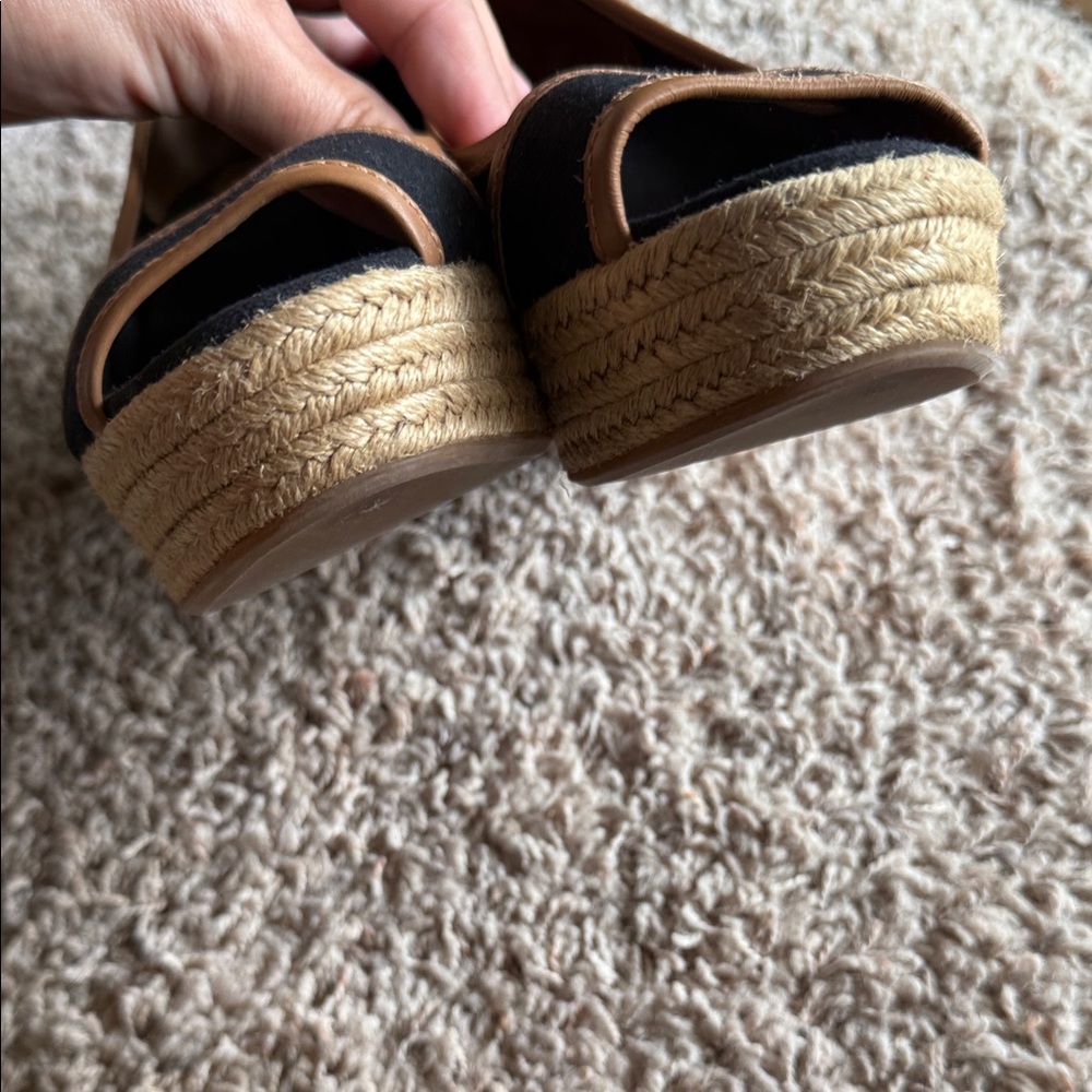 Tory Burch Black and Tan Espadrille Wedges - Picture 3 of 10